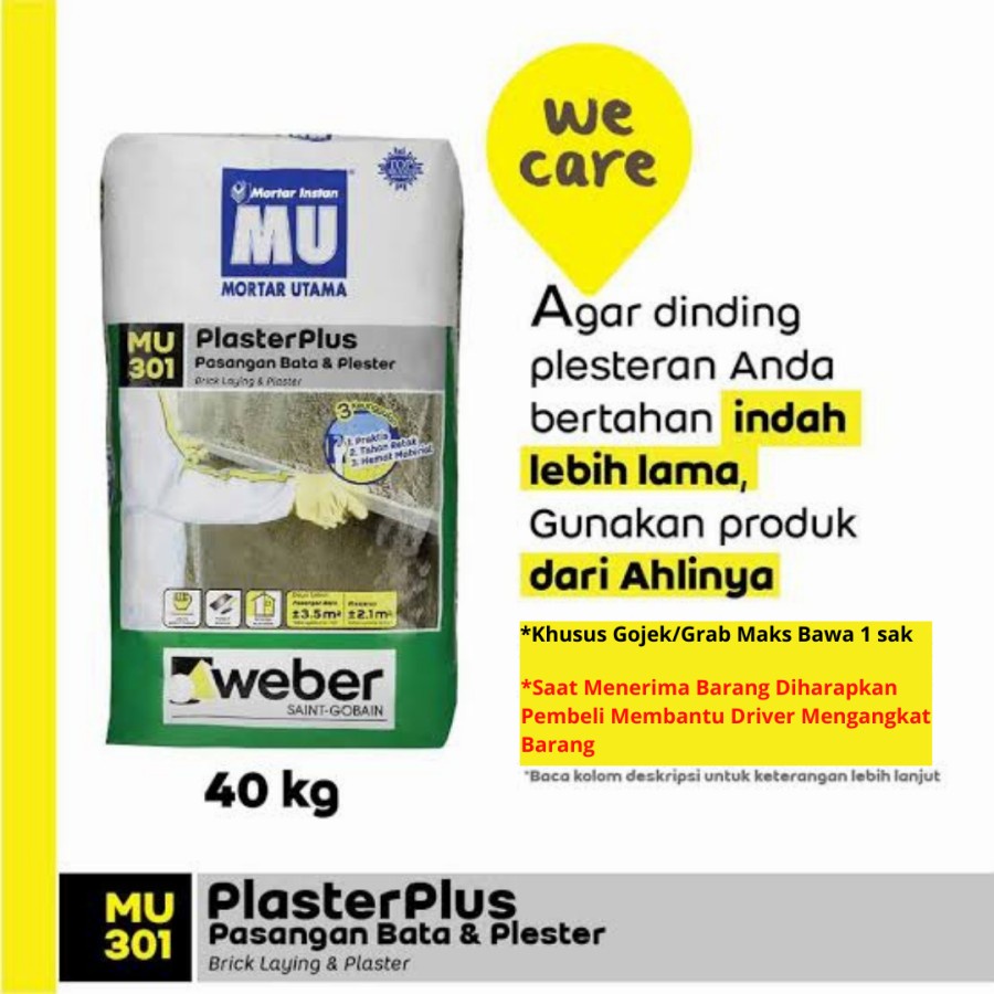 MU301 - Mortar Utama MU 301 Plester & Pasangan Bata Plaster Plus 40 Kg