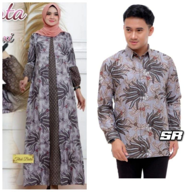 Couple Gamis Batik Maura Couple - Sania Ruffle Batik Couple ori Ndoro jowi DNT Garansi Termurah-Kobis putih