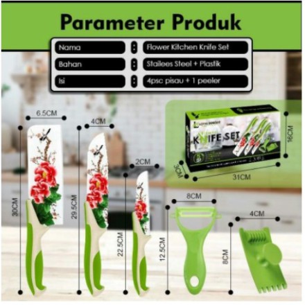 Pisau Set Knife 5in1 Motif Bunga/Flower Kichen Kicen Knife Set Murah Portable Serbaguna -missbejogrosir