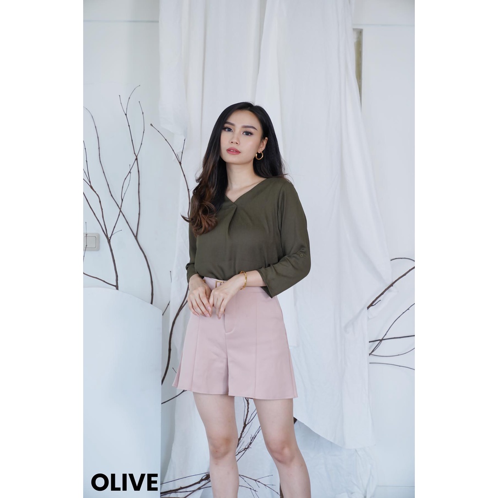 Kemeja V-Neck Alpaca Atasan Wanita Top