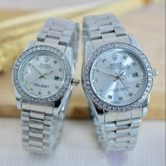 Jam tangan couple rolex oyster case permata