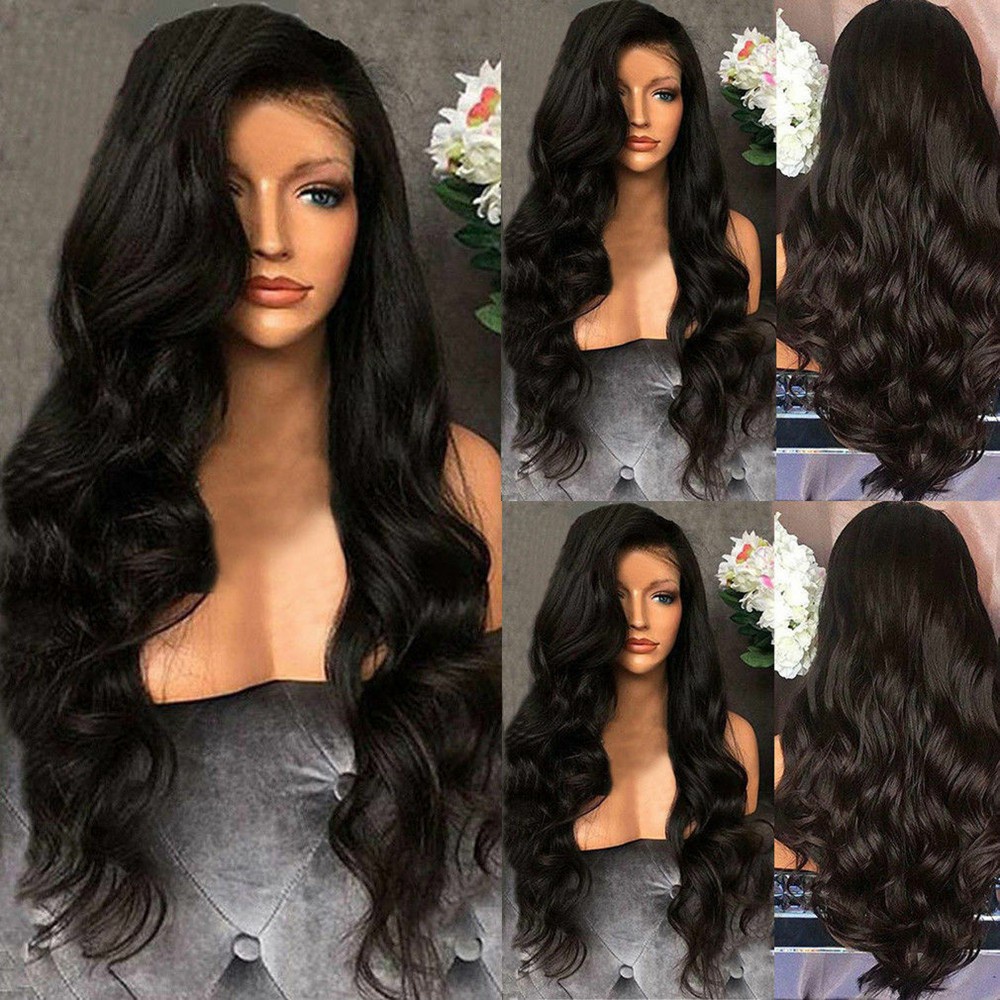 Wig / Rambut Palsu Wanita Model Panjang Keriting Gelombang Besar Warna Hitam