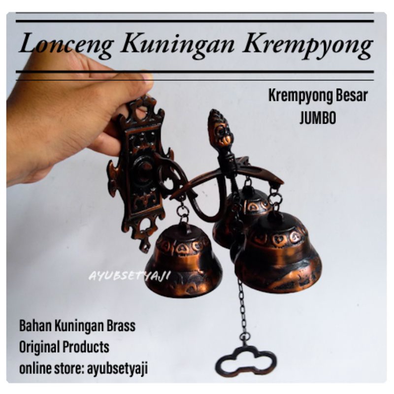 Lonceng Kuningan Bel pintu Krempyong isi 3 Besar lonceng kerucut klintingan krincingan antik
