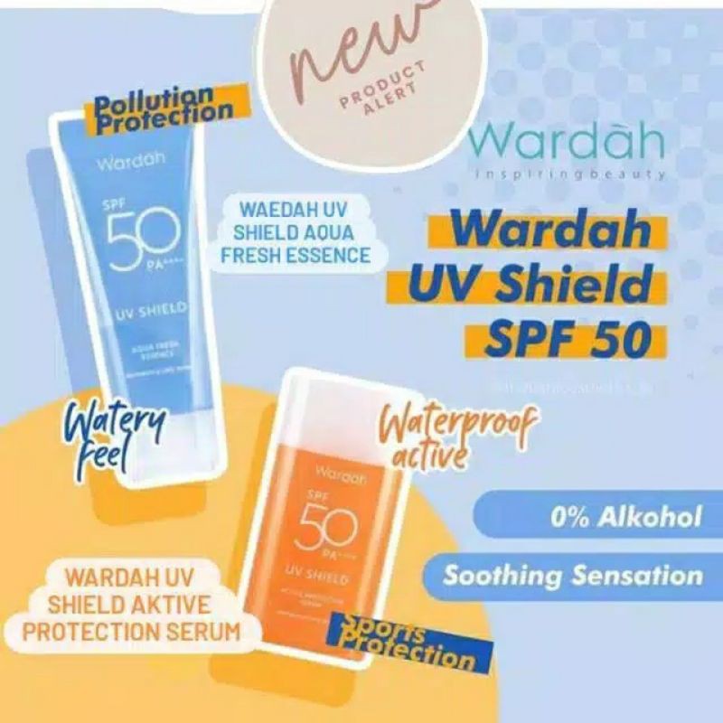 Wardah UV Shield Series | Essential Sunscreen Gel SPF 30 40ml | Aqua Fresh Essence SPF 50 30ml | Active Protection Serum SPF 50 35ml | Light Matte Sun Stick SPF 50 22gr