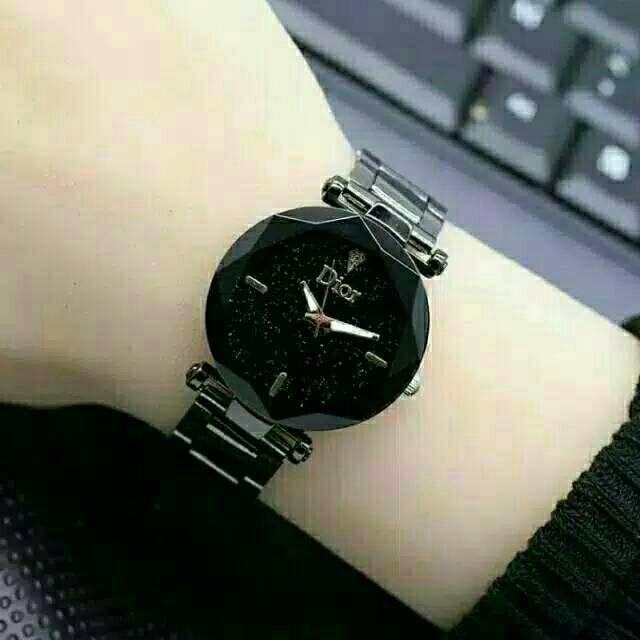 Jam Tangan Wanita Permata Rantai Balok Satu Plat Glitter Rosegold