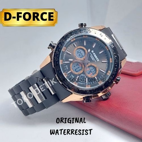 JAM TANGAN PRIA LAKI LAKI  COWOK ANTI AIR RANTAI DUAL TIME D-FORCE  A B ORIGINAL KASUAL CASUAL FASHI
