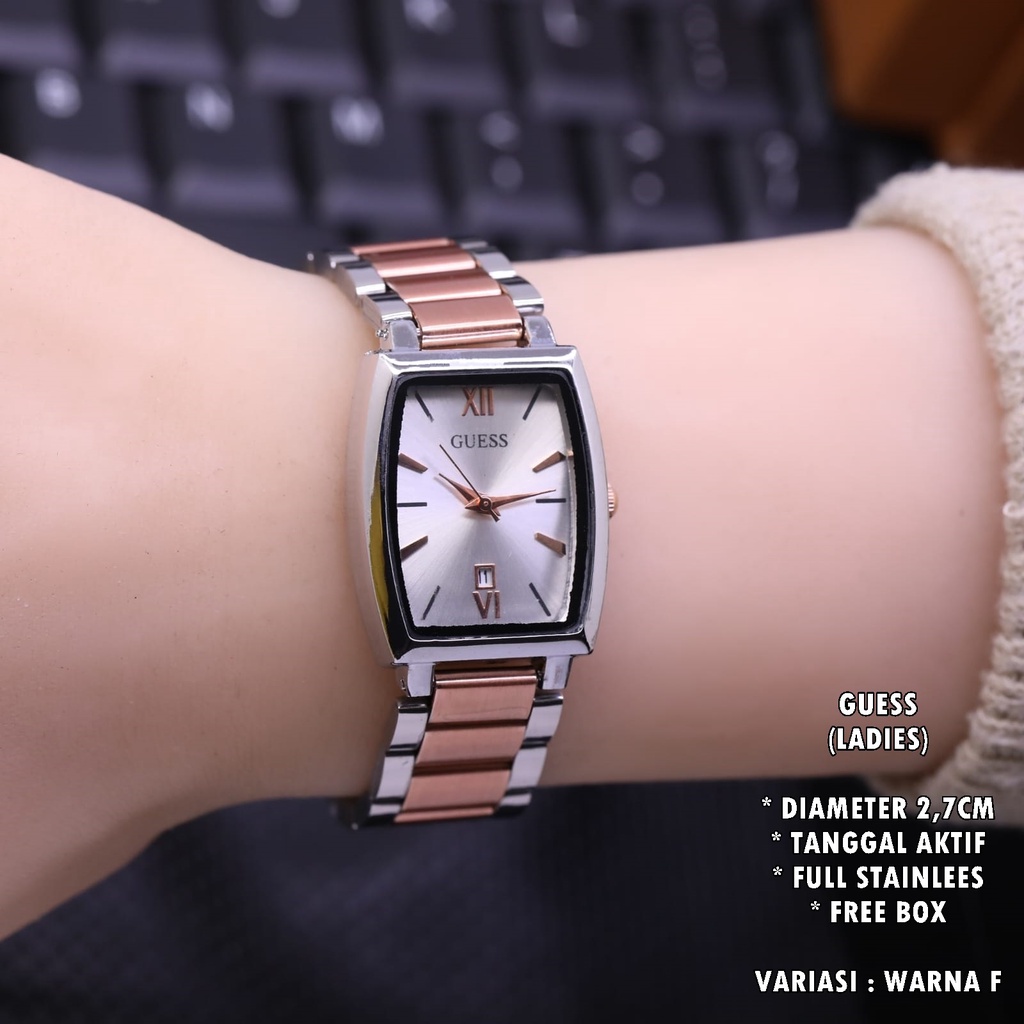 (BISA COD) JAM TANGAN WANITA GUESS RANTAI BODY OVAL BALOK TANGGAL AKTIF