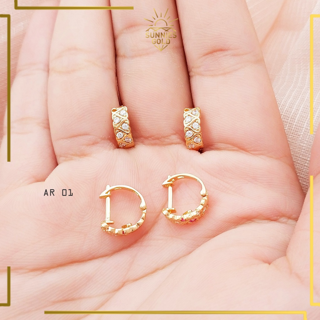 ANTING WANITA EMAS ASLI KADAR 300 & 375 MODEL KLIP LUCU KUPU MINI ANTING KOREA SIMPEL ELEGAN AR 19