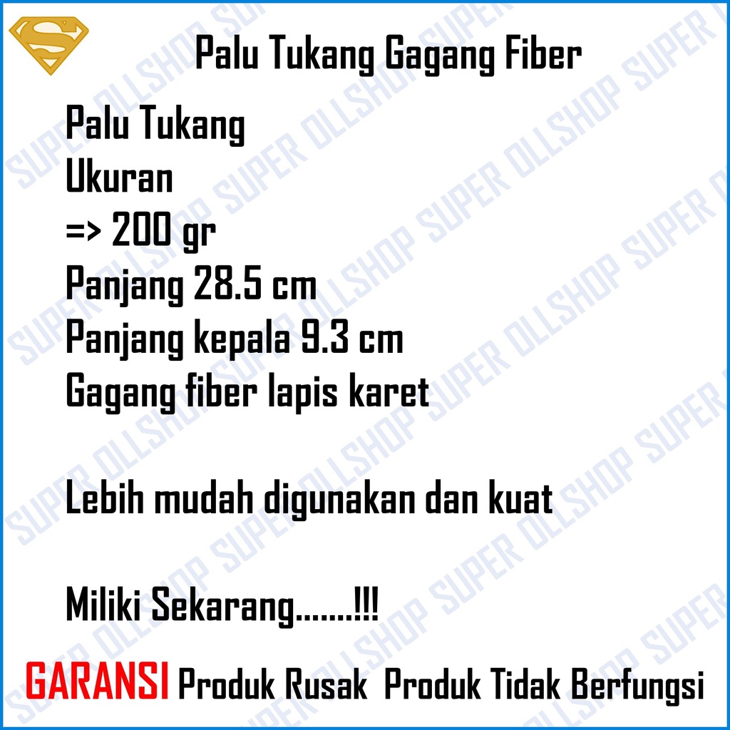 Palu Tukang Lancip Kaca Martil Gagang Fiber Lapis Karet 200 gr