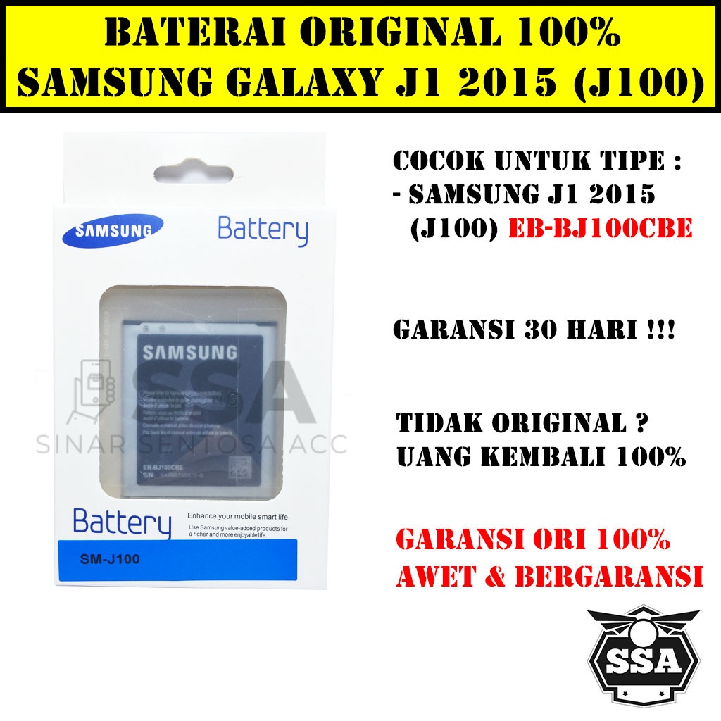 Baterai Original 100% Samsung Galaxy J1 J100 J1 2015 EB-BJ100CBE J100CBE Batrai Batre HP Garansi Ori