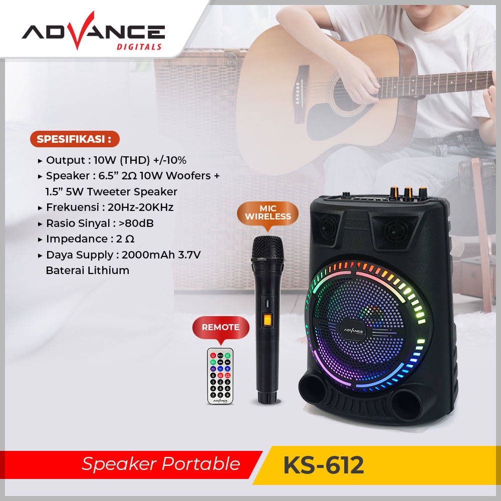 【READY STOCK】Advance 6.5 Inch Speaker Bluetooth Portable KS-612 / Free Mic Wireless