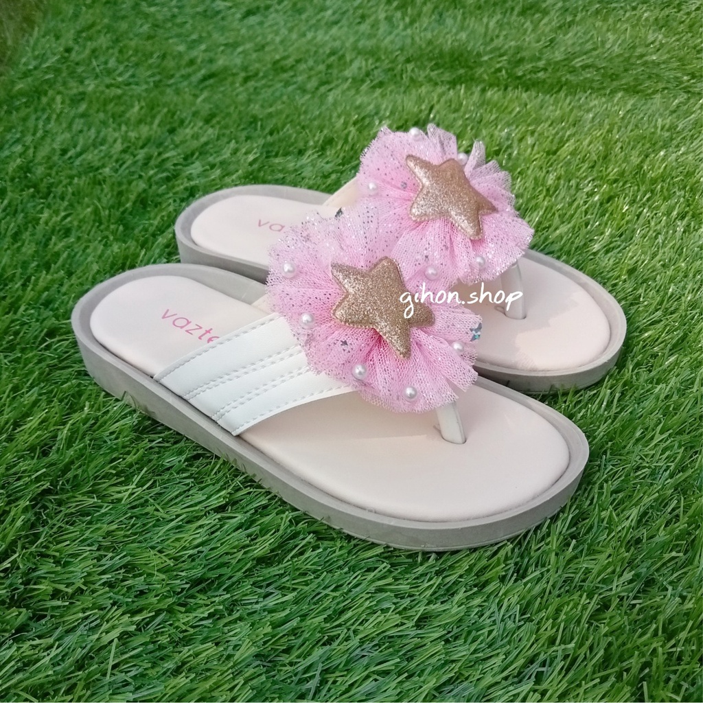 JENNIE White Fushia Sandal Japit/Jepit Korea Girls Kids Anak Perempuan Cewek Cantik Lucu Bintang Gli