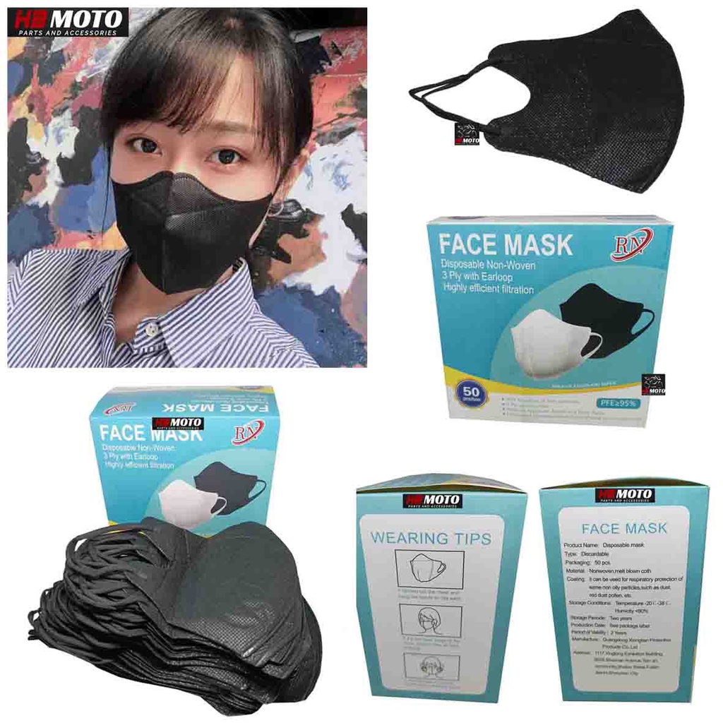 1 Pack isi 25 Pcs Masker Duckbill RN Face Mask/Duckbil Hitam/Duckbill 3 Ply Face Mask/Earloop Face M