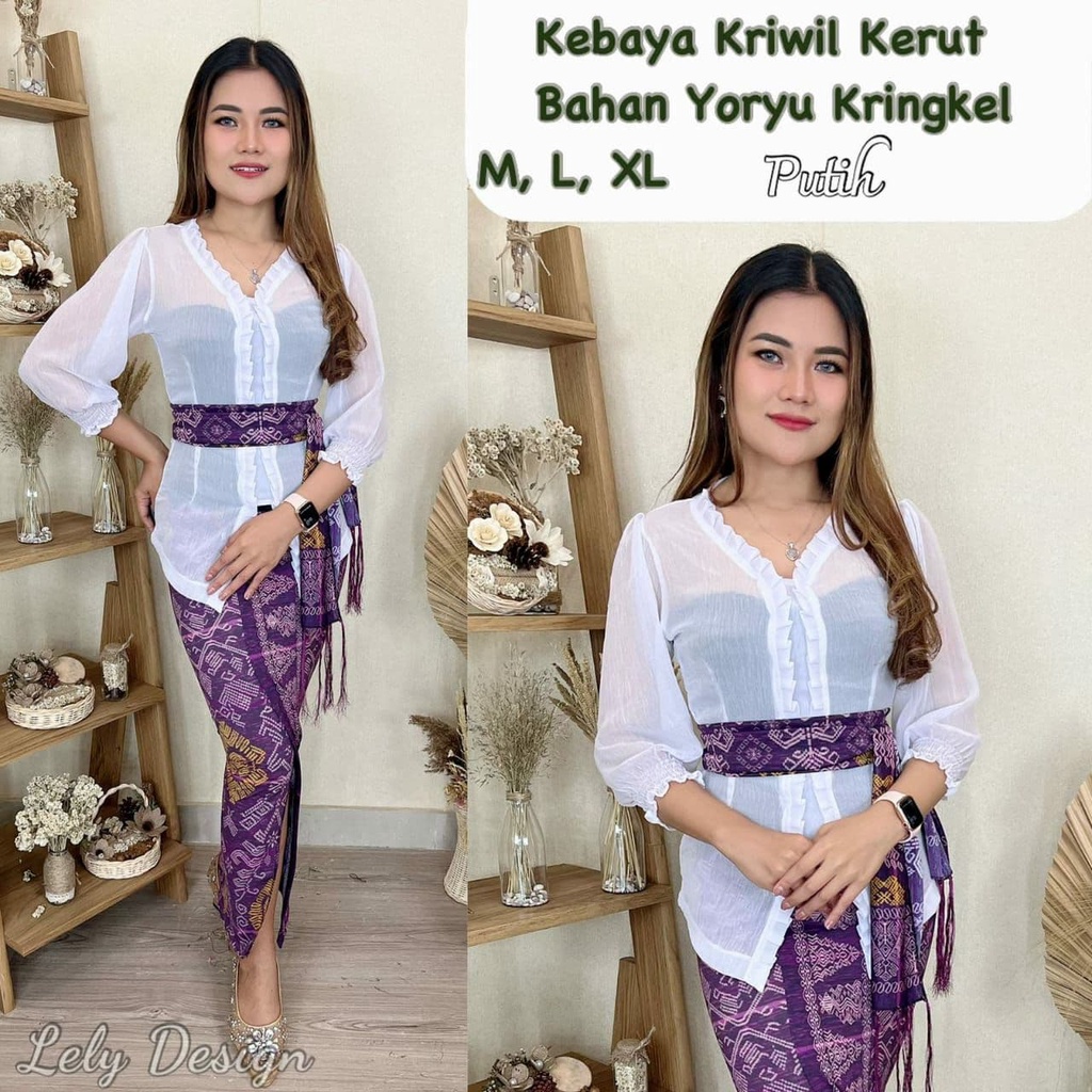 SudanBali Setelan Kebaya Sifon Kriwil Kerut Yoryu Kringkel Stretch dan Rok Kamen Jadi Moscref Songke