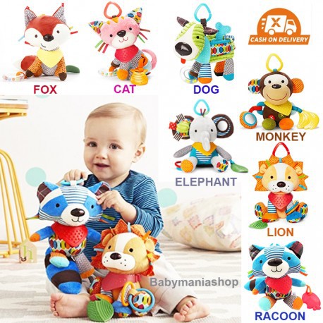 Boneka Teether Rattle Animal Stroller Crib Doll Mainan Bayi Plush Doll Mainan Edukasi Bayi Kerincing