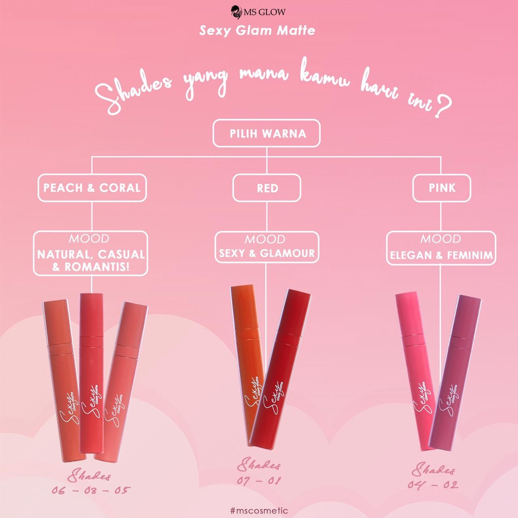 Sexy Glam Matte MS Glow ORIGINAL Kosmetik Lip Matte Lipstik Creamy Tahan Lama