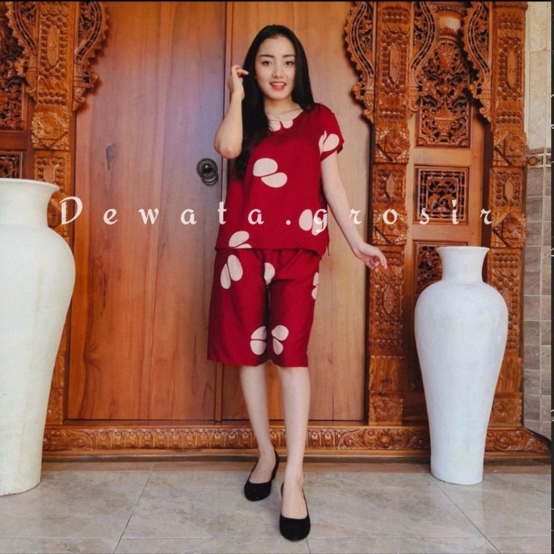 BAJU WANITA PIYAMA BAJU TIDUR SETELAN ONE SET BABYDOLL RAYON SUPER KOPI BALI ROBUSTA TERLARIS-Kopi maron pendek