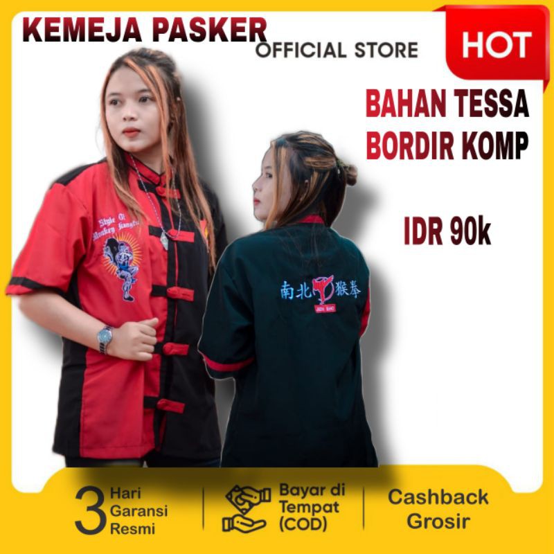 kemeja  variasi hitam merah bordir naga.