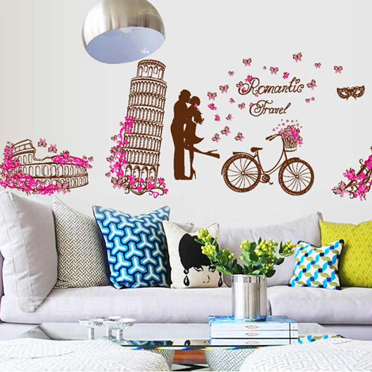 RELIZA Wall Sticker / Stiker Dinding 60X90 PARIS Eiffel ROMANTIC Pink MJ8005