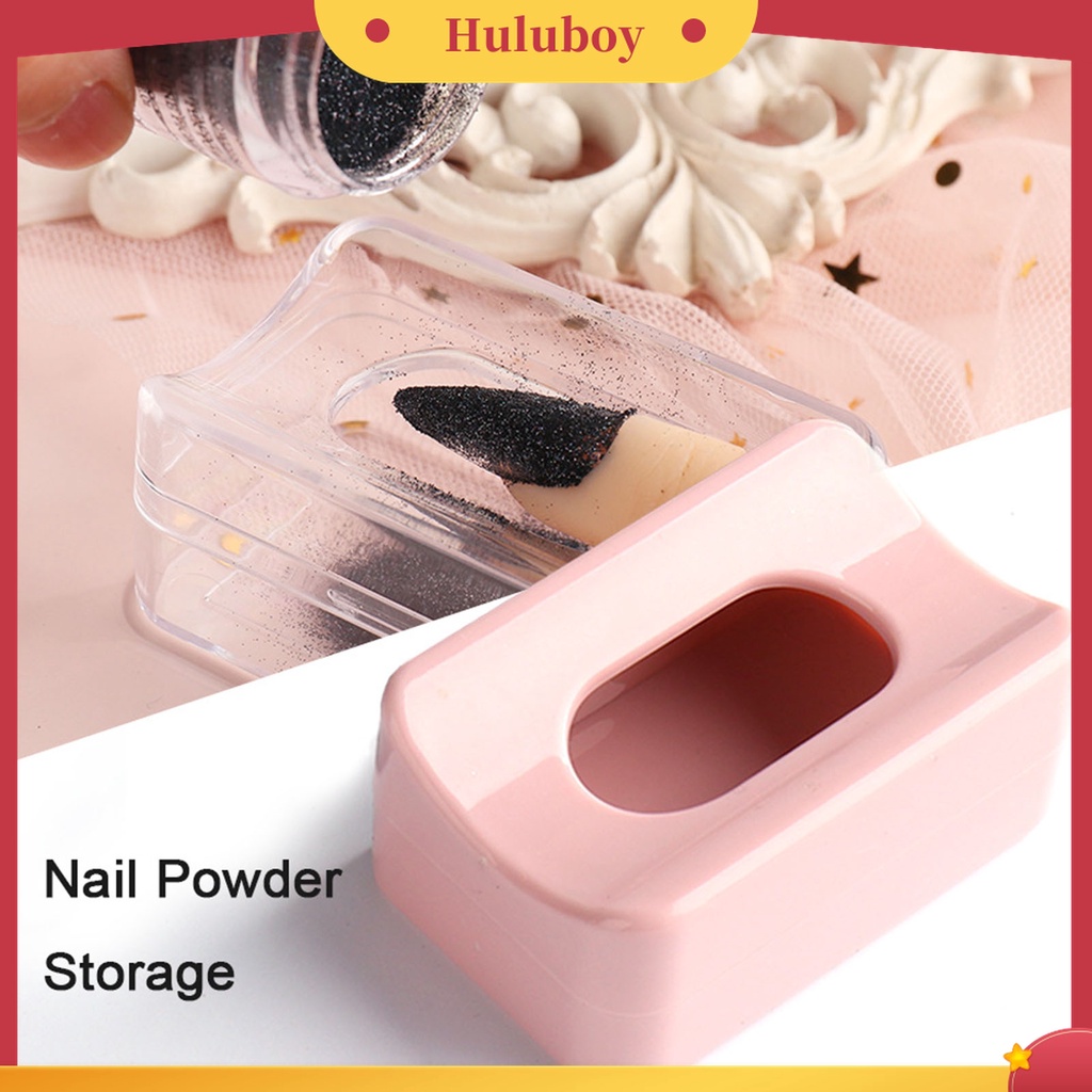 Huluboy Huluboy♡ Kotak Daur Ulang Penyimpanan Bubuk Glitter Manikur Nail Art Portabel Hemat Ruang Untuk Wanita