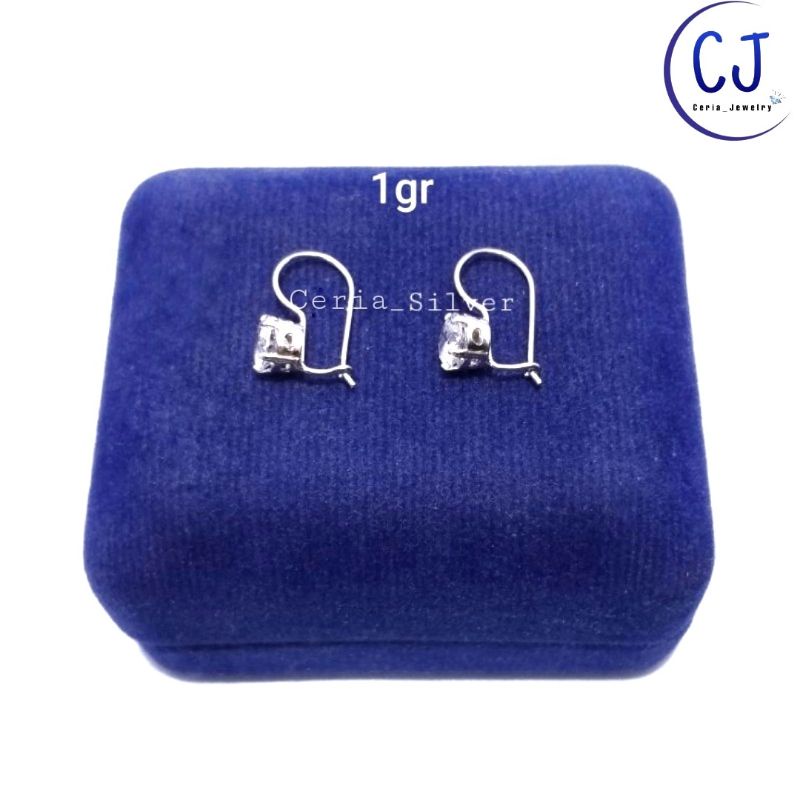 Anting Perak Asli Silver 925 Lapis Emas Putih Model Desi 1  Gram - Anting Wanita Anti Karat