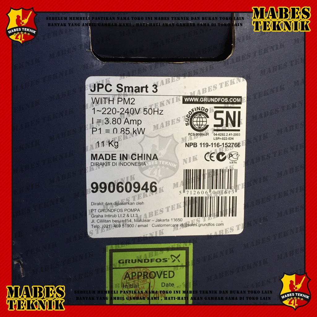 GRUNDFOS JPC SMART 3 - POMPA AIR SEMI JET PUMP SUMUR DANGKAL - JPC3 - ORIGINAL GRUND FOS