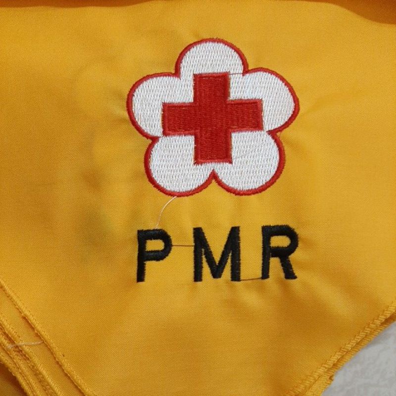 Syal PMI dan PMR kuning biru putih hijau bordir TETORON