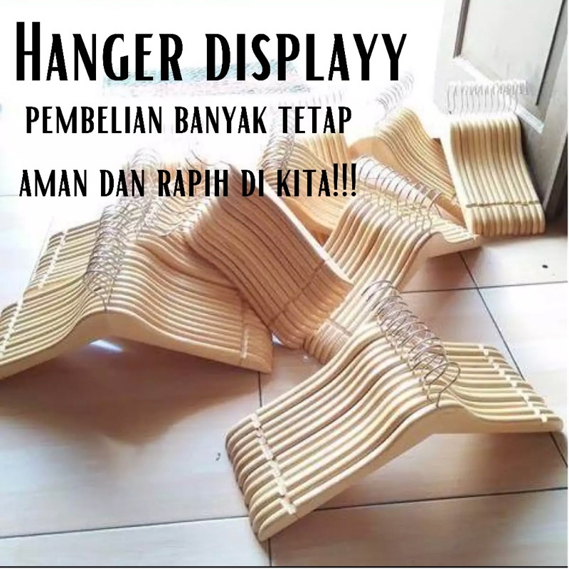 Hanger kayu Dewasa (Wood) warna Natural 1 Lusin / Gantungan Baju Butik Distro / Hanger Toko (12 pcs)