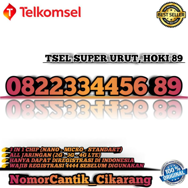 NOMOR CANTIK SIMPATI NAIK URUT SUPER HOKI  22334456 89 / SIMPATI HOKI 89