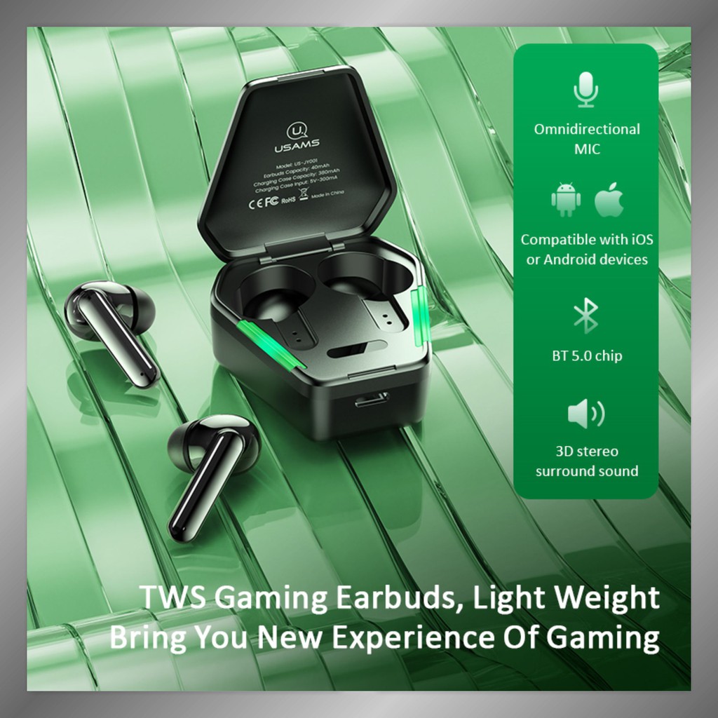 USAMS JY01 TWS Gaming Earbuds Bluetooth BT5.0 Low Latency 60ms