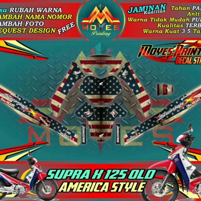 STICKER MOTOR SUPRA X125 DECAL HONDA SUPRA X125 OLD AMERICA STYLE STRIPING DECAL MOTOR SUPRA X125
