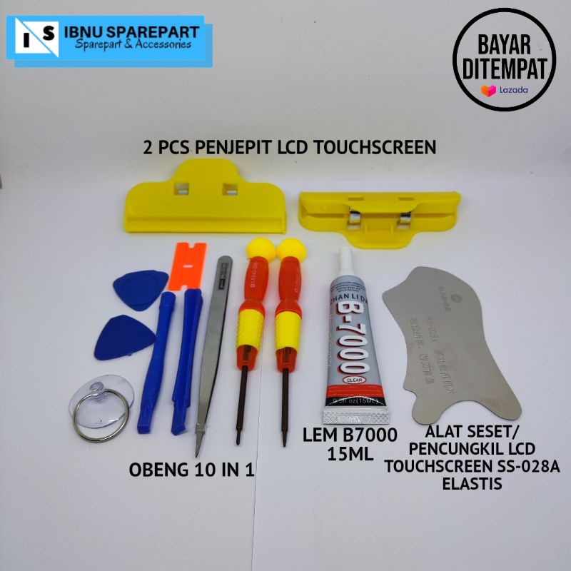 OBENG SET HP 10 IN 1 + LEM B7000 / T7000 15ML + PENJEPIT LCD + ALAT SESET LCD TOUCHSCREEN SS-028A ALAT SERVIS HP LENGKAP