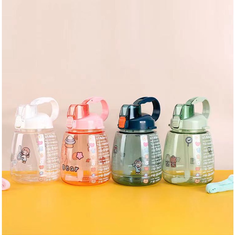 H487-2 Botol Minum Anak 1300ml Big Belly Cup Handle Children''s Cup Bottle + DIY Sticker dan Tali Kapasitas Besar