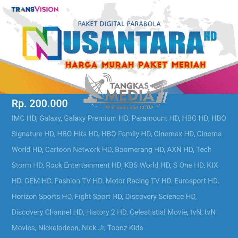 Paket Minipack Nusa Premium Transvision Nusantara HD & Samsung HD All Channel