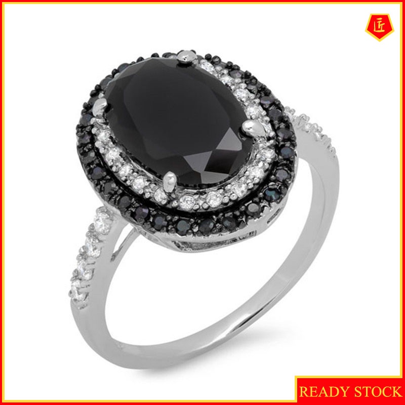 [Ready Stock]Personalized Fashion Inlaid Black Gemstone Ring