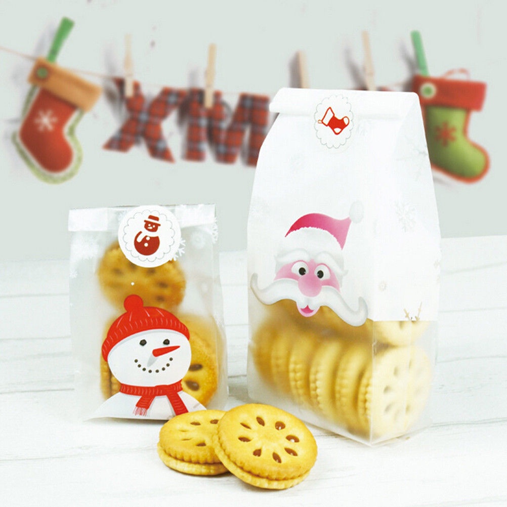 25Pcs/Set Christmas Biscuit Candy Packaging Bags For Xmas Holiday Party Supplies