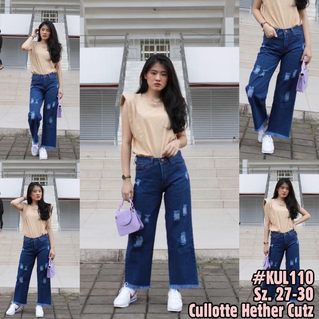 Celana boyfrend kulot /Highwaist kulot jeans sobek rawis samanta