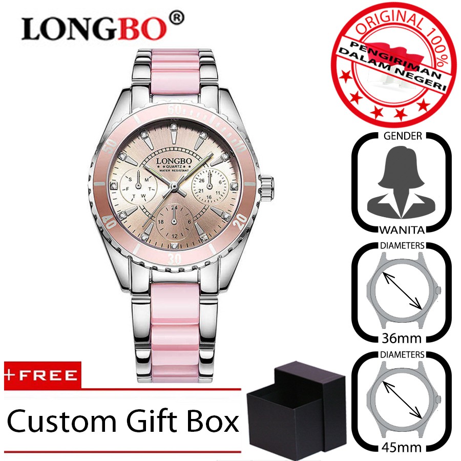 Longbo 80303 Jam Tangan Wanita Casual Bisnis Stainless Steel Metal Mewah Original Bonus Jam Tangan Mairu 541727