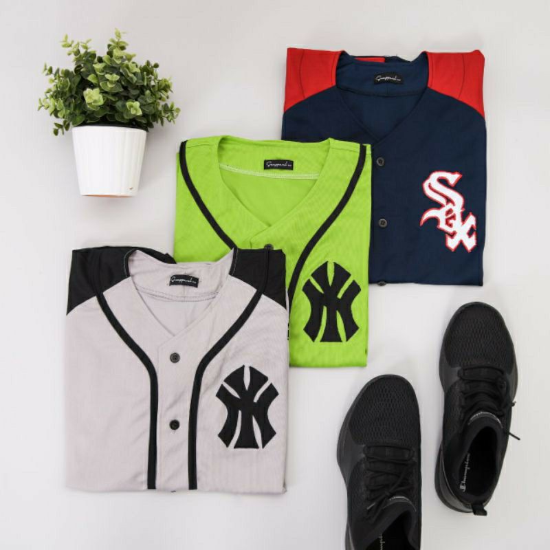Jersey baseball Hijau stabilo | Kaos Baseball | Baju Baseball