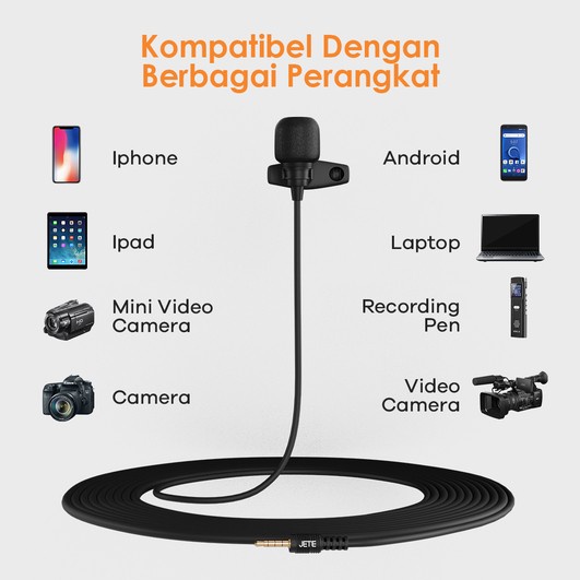 Mic Clip On - Vlogger Clipon Smule Youtuber - Vlog Audio Jack 3.5mm - JETE M1 Microphone Mikrofon Garansi Resmi 2 Tahun