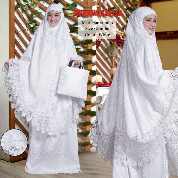 Mukena Dewasa |Mukena Bordir Sutra Premium Mukena Traveling SAFIYA JSN - Putih