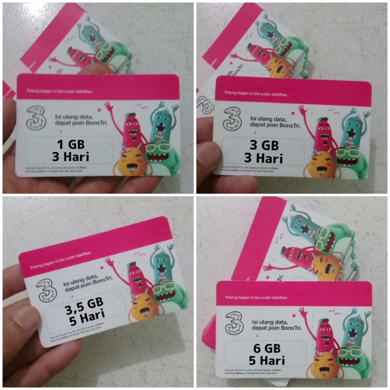Voucher Internet Tri Harian Kuota Happy 1GB 3GB 3,5GB 6GB