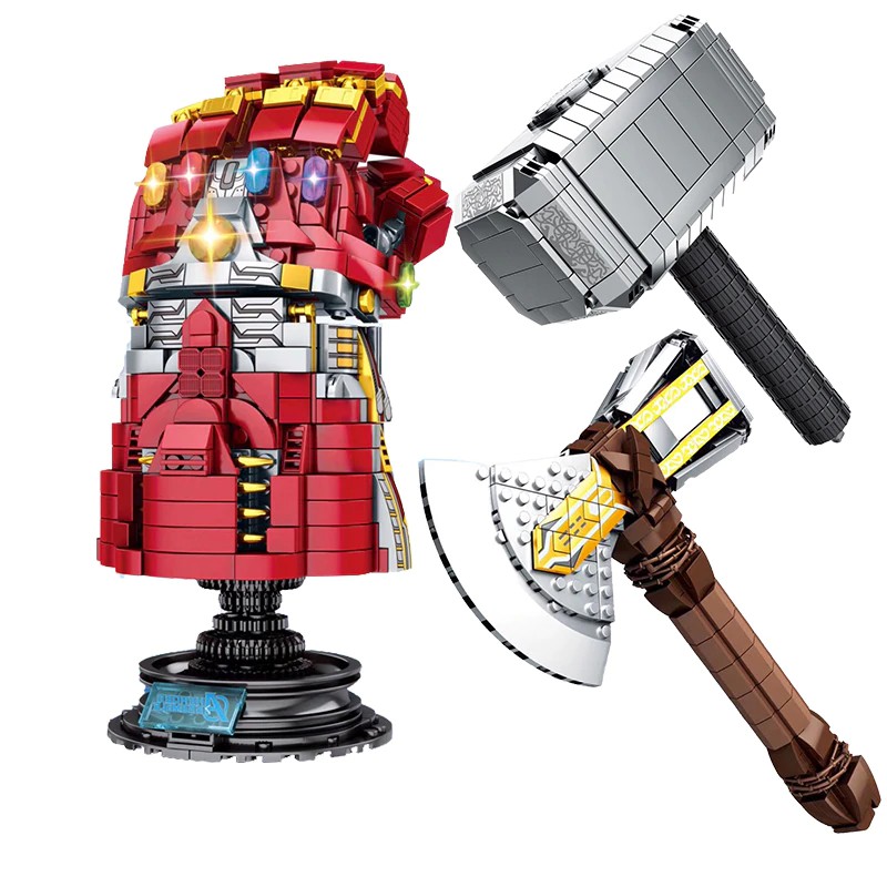 Mainan Lego Anak SY1398 SY1399 SY1400 Building Block Super Heroes Bricks Weapon Mjolnir