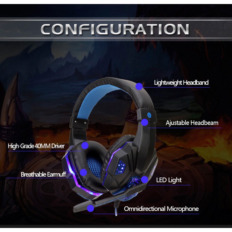 Headset Gaming LED+Microphone for Headphone Gamer For Computer And Laptop