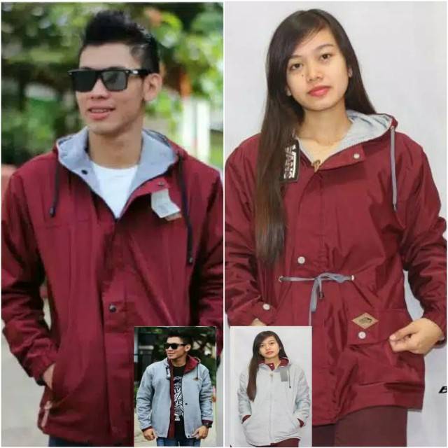 JAKET COUPLE BOLAK BALIK VANS PARASUT 2 IN 1 / PARKA PRIA WANITA / MAROON HITAM NAVY GOLD ABU MERAH