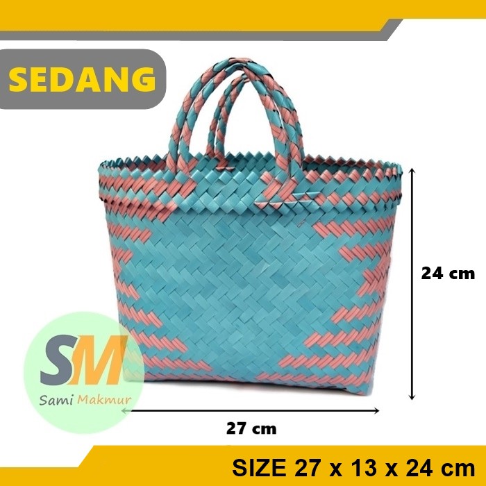 Tas Anyaman Plastik SEDANG Size M LURIK Keranjang Plastik Jinjing Tanggung untuk Belanja Hampers Berkat Tahlilan Muat Kotak Nasi