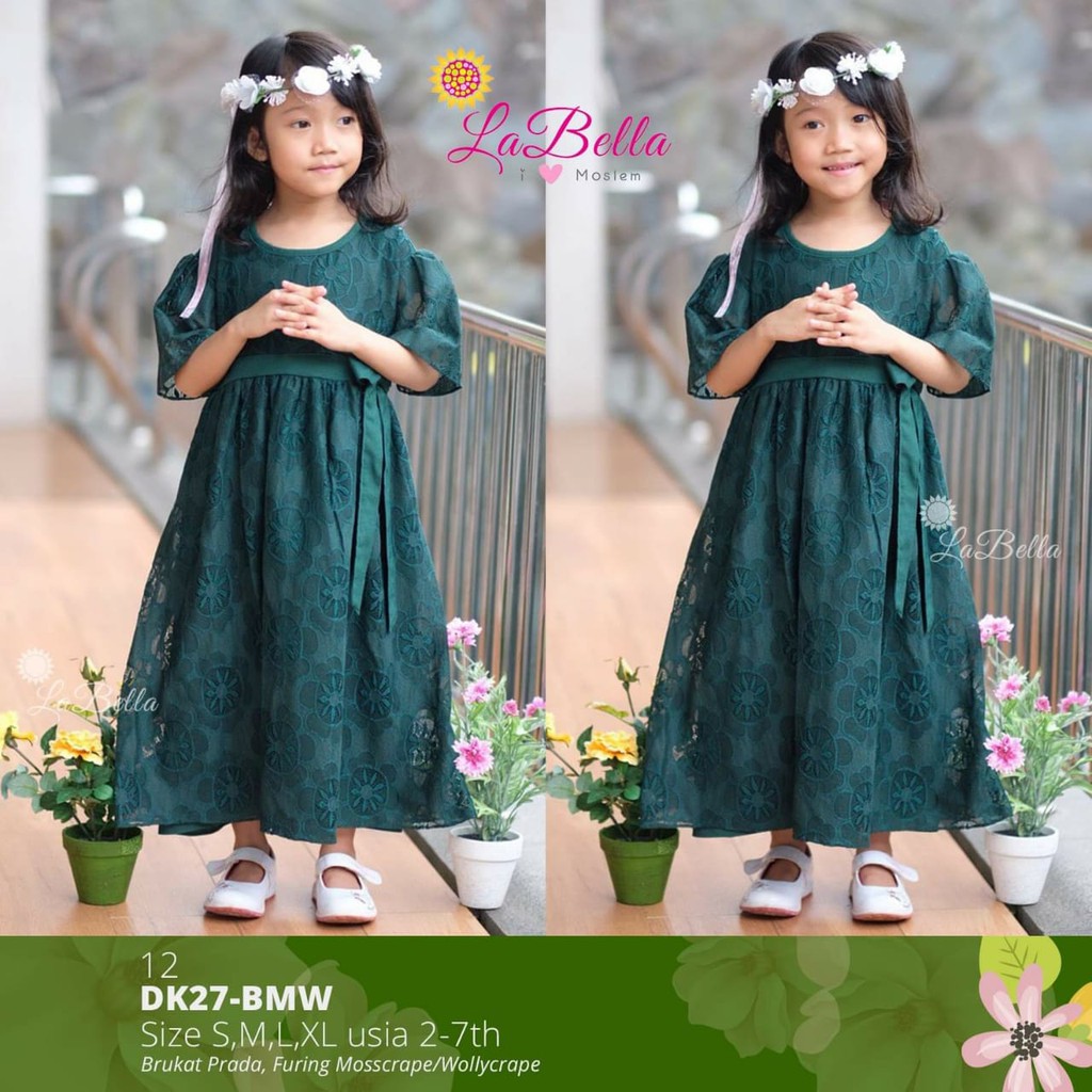 Dress // labella // bahan brokat warna hijau botol