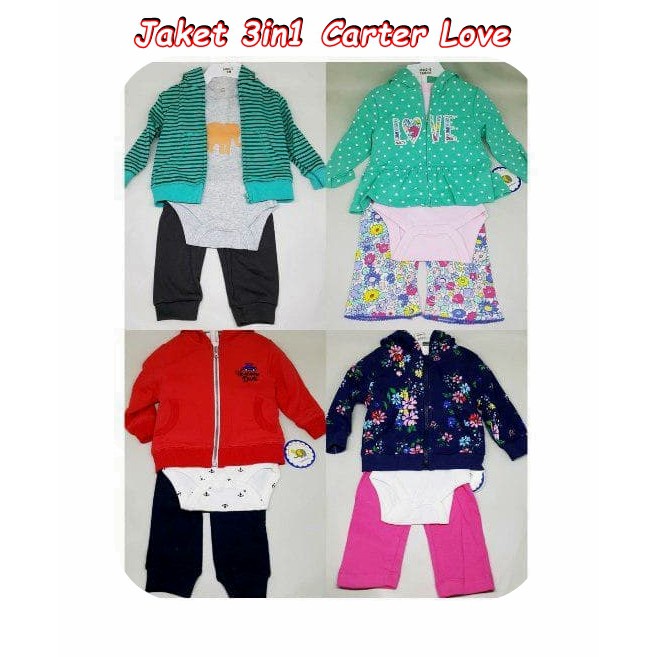 CUCI GUDANG ! Set Jaket Bayi 3in1 Laki Perempuan Carter Love