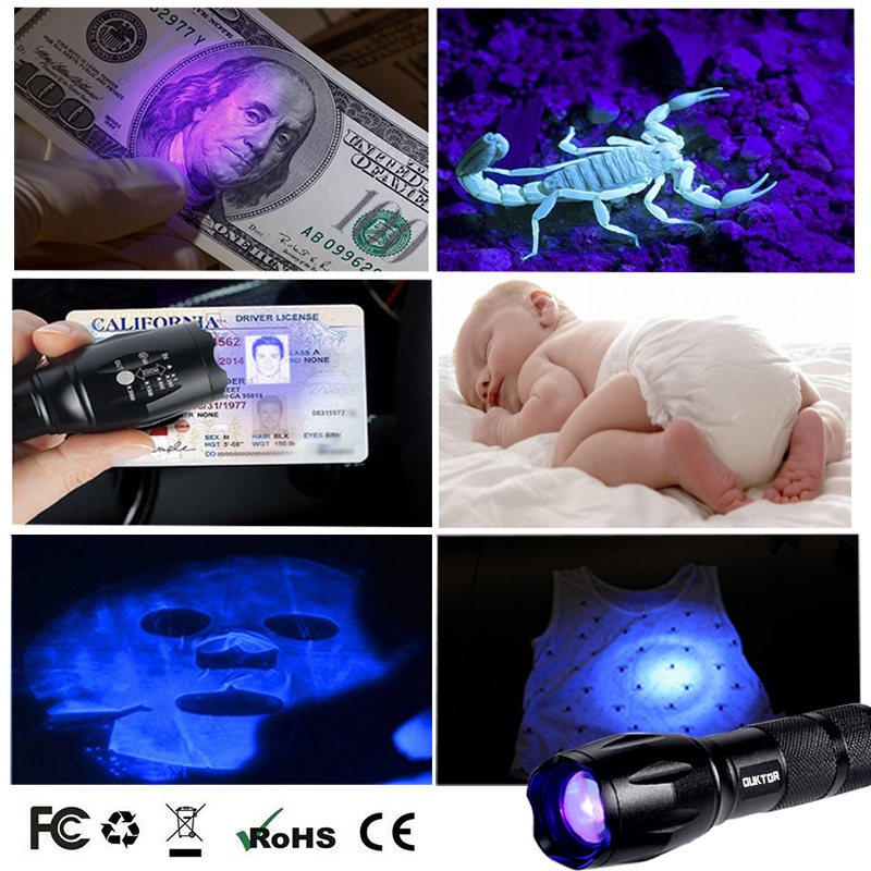 Lampu Senter Led Ultraviolet Putih Zoomable Retractable Untuk Cek Uang Palsu