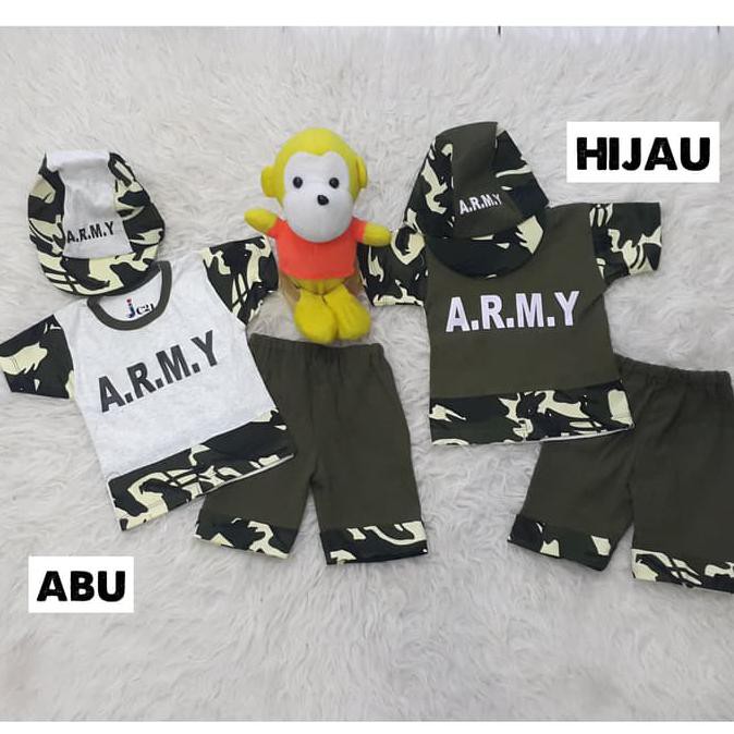TERMURAH Baju Bayi Laki-Laki Setelan Army Set Topi BERKUALITAS